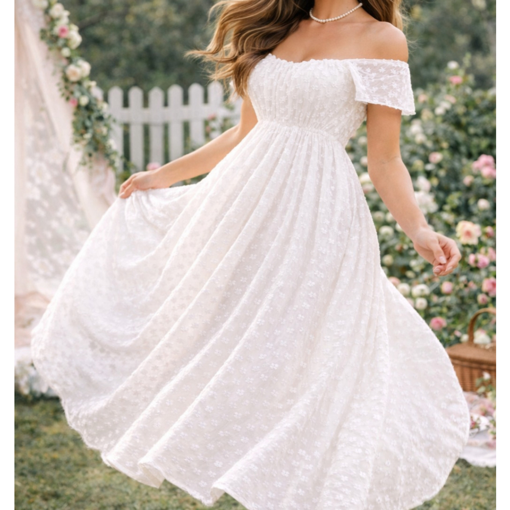 NWT Lulus White Eyelet Embroidered Midi Dress Cottagecore Coquette Romantic